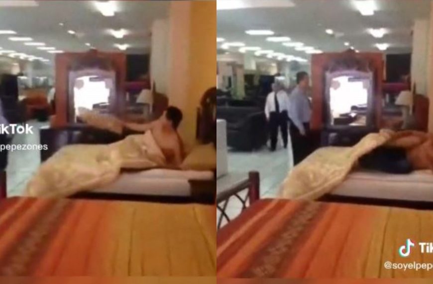 «Déjenme dormir»: se durmió en cama de tienda comercial y se volvió viral
